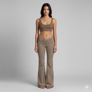 BDG Urban Outfitters Taupe Ruched Dip V Flare Pants Women Size 27 Stretch Canvas